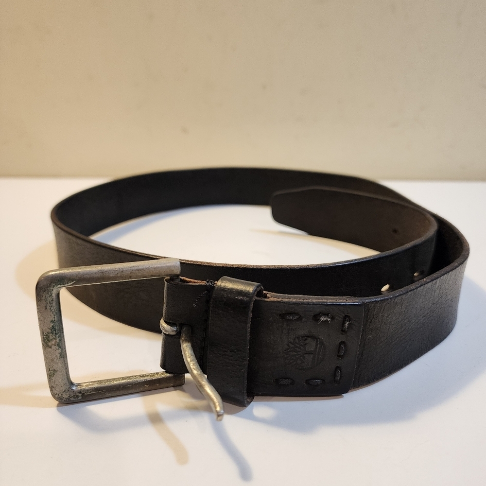 TIMBERLAND Men's Dark Brown Leather Belt with Brushed Metal Buckle Sz 34